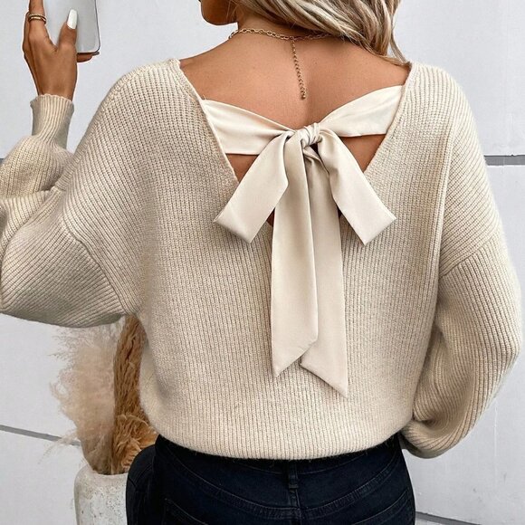 Apricot Casual Womens Back Strap Lantern Sleeve Sweater - Picture 5 of 5